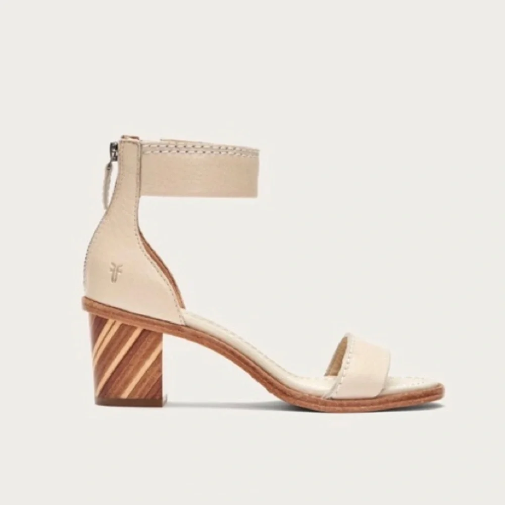 Frye Classic Cream Brielle Zip Block Ankle Heels - Picture 2 of 16